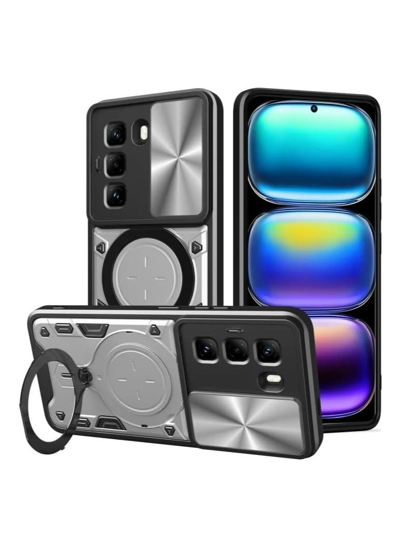 Compatible Infinix Hot 50 Pro Plus Case with 360° Rotatable Ring Mount, 【Mag-Safe Compatible】 【Sliding Camera Cover】 Grade Heavy Duty Case