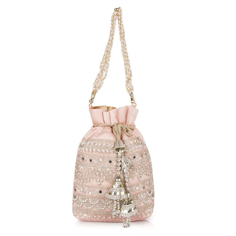 PLANX Velvet SilK Stylish Embroidery Unique Design Traditional Wedding Handheld Potli Bag For Women - Image 1