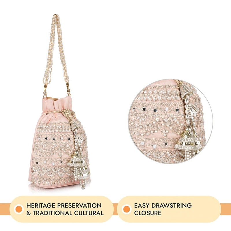 PLANX Velvet SilK Stylish Embroidery Unique Design Traditional Wedding Handheld Potli Bag For Women - Image 2