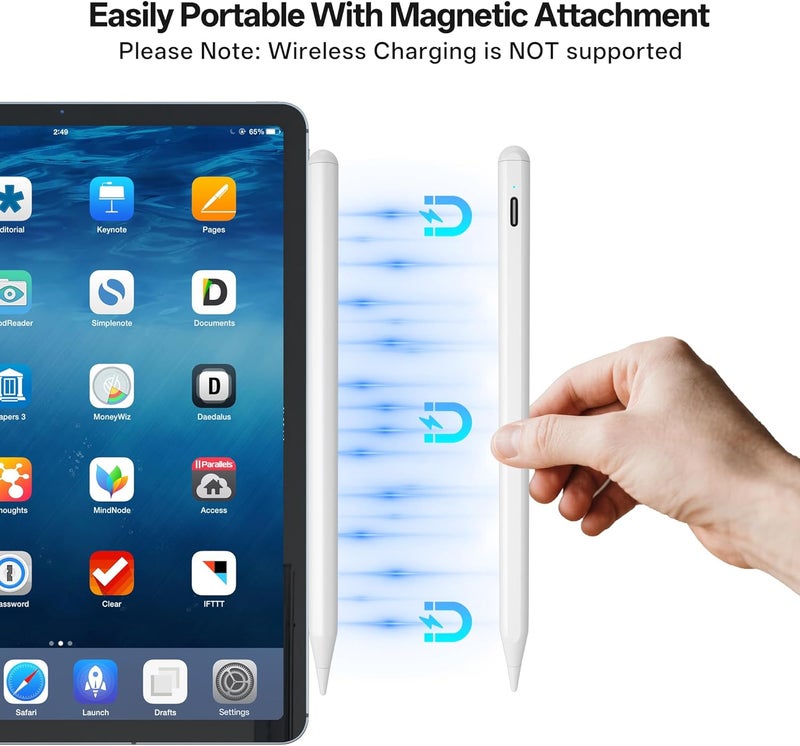 iafer Pencil for i-Pad 2018-2026, Fast Charge Tilt Sensitivity Palm Rejection Stylus Pen for i-Pad A16 11/10/9/8/7/6th Gen, Pro 11/12.9/13 M4, Air 3/4/5/M2/M3, Mini 5/6/7/A17 Pro (White) - Image 4
