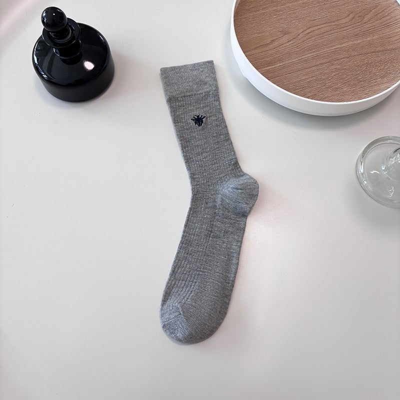 Summer Mid-Tube Thin Womens Socks with Bee Pattern Blue  - Image 2