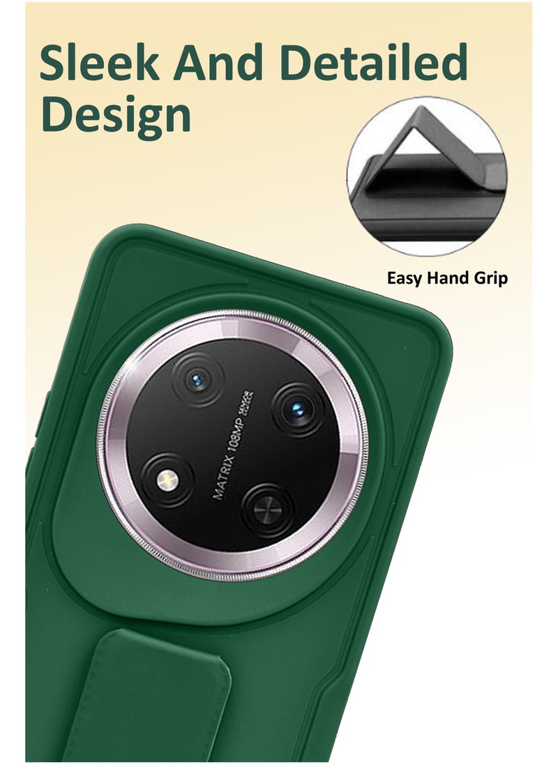 NAFCO For Honor X9c - Hard Silicone Magnetic Back Stand Case  With Foldable Kickstand & Finger Strap  - Green  - Image 2