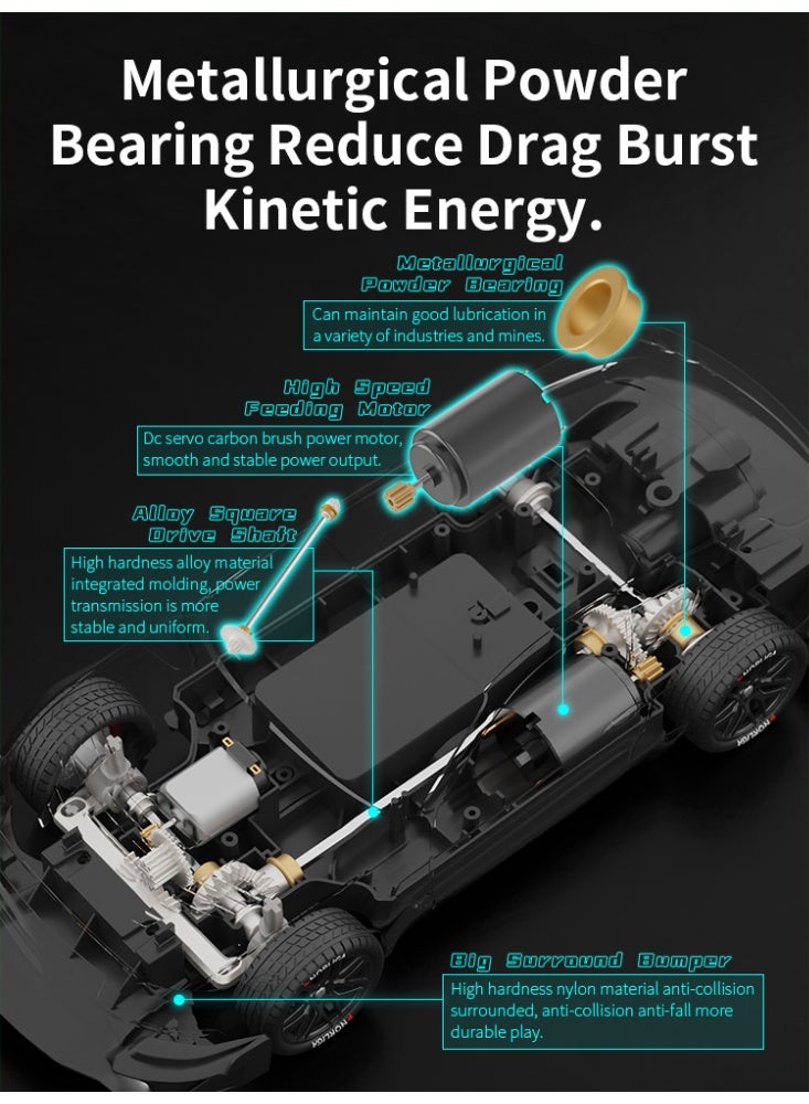 سيارة درفت راديو كنترول 1:14 مع دفع رباعي 4WD، بتردد 2.4GHz، سرعة عالية تصل إلى 40 كم/س، سيارة رياضية للسباقات مع أضواء LED وعجلات للسباق والدرفت - Image 4