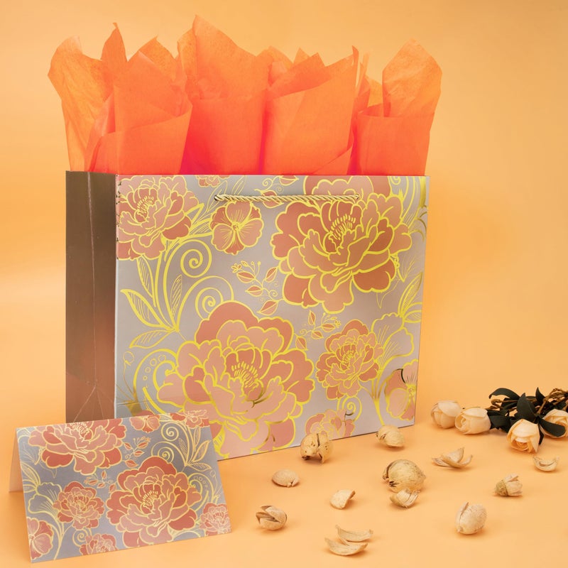 wishinside 13" Large Rose Gold Gift Bag Set with Greeting Card and Orange Tissue Paper for celebrating birthdays,Mother's Day,Christmas,weddings,anniversaries,and more-13"x10.1"x5.2",1 Pcs. - Image 5