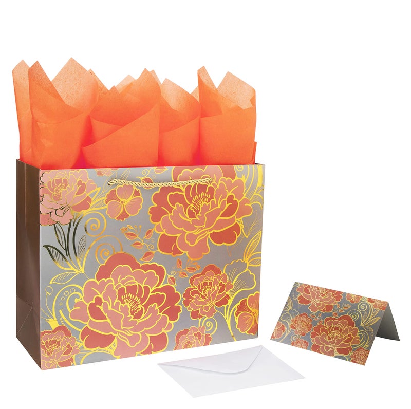 wishinside 13" Large Rose Gold Gift Bag Set with Greeting Card and Orange Tissue Paper for celebrating birthdays,Mother's Day,Christmas,weddings,anniversaries,and more-13"x10.1"x5.2",1 Pcs. - Image 1