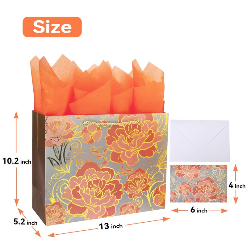 wishinside 13" Large Rose Gold Gift Bag Set with Greeting Card and Orange Tissue Paper for celebrating birthdays,Mother's Day,Christmas,weddings,anniversaries,and more-13"x10.1"x5.2",1 Pcs. - Image 2