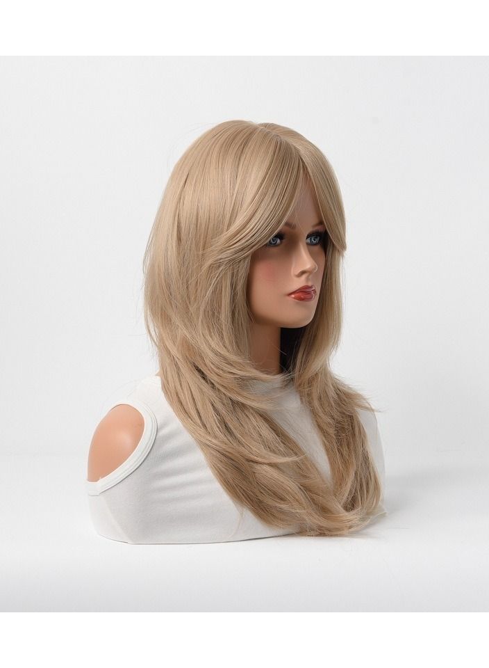 إستيل مقاومة للحرارة الاصطناعية باروكة شعر مستعار طبيعي طويل مستقيم مع شعر مستعار من الألياف للسيدات أشقر أنيق - Image 2