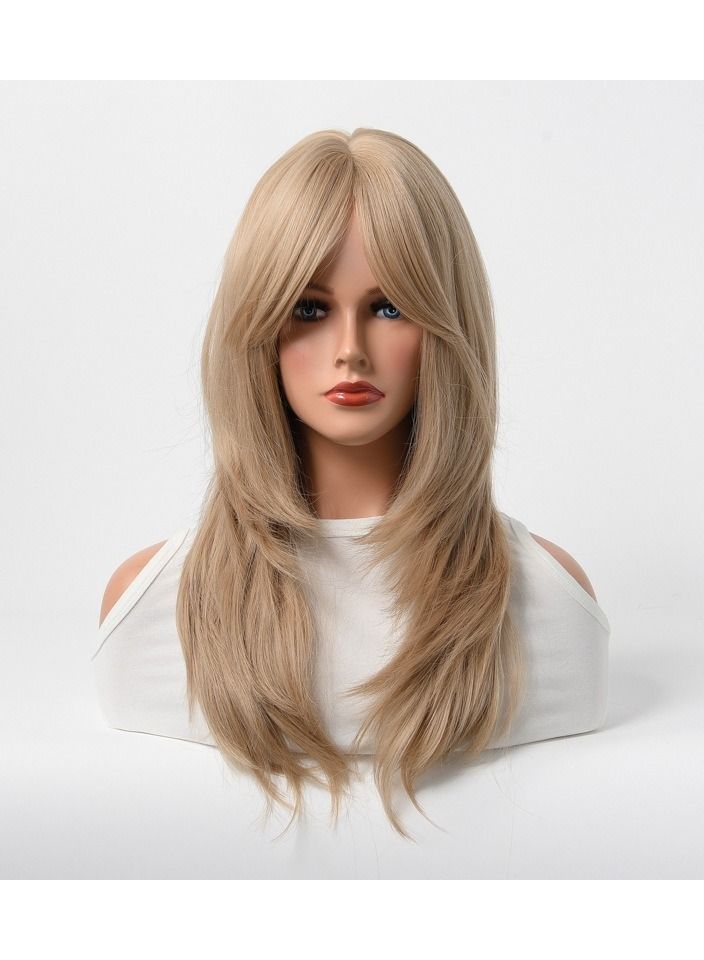 إستيل مقاومة للحرارة الاصطناعية باروكة شعر مستعار طبيعي طويل مستقيم مع شعر مستعار من الألياف للسيدات أشقر أنيق - Image 1