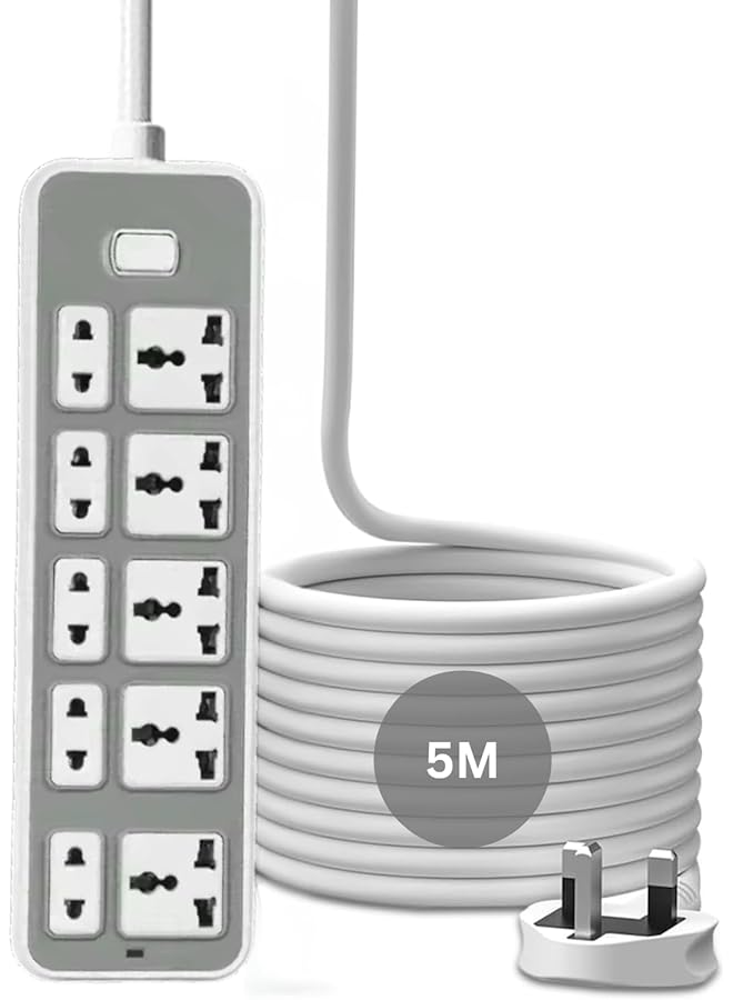 UNICASA™ Universal 10-Outlet Power Strip, 5 UK 3-Pin Sockets & 5 Multi-Standard Outlets, 5M Durable Extension Cord & Extension Lead with Independent Switch Control – Ideal for Home, Office and Travel - Image 1