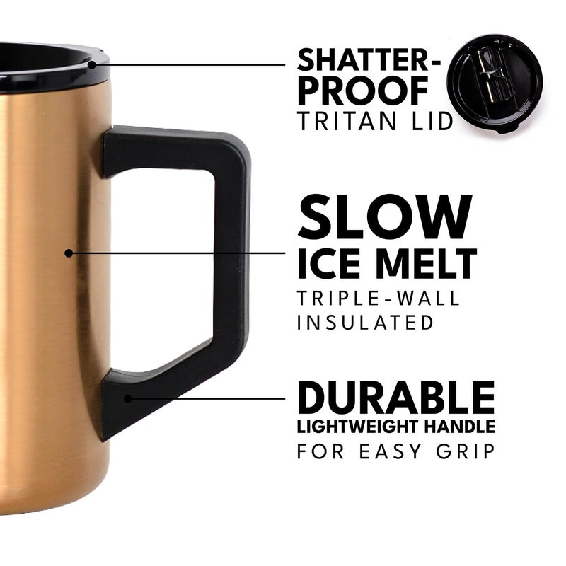 Elemental Insulated Coffee Mug - Triple-Wall Stainless Steel Summit Travel Cup for Hot and Cold Drinks - Thermal Coffee Mug with Lid and Handle for Camping, Office & Travel 16oz - Copper - Image 5