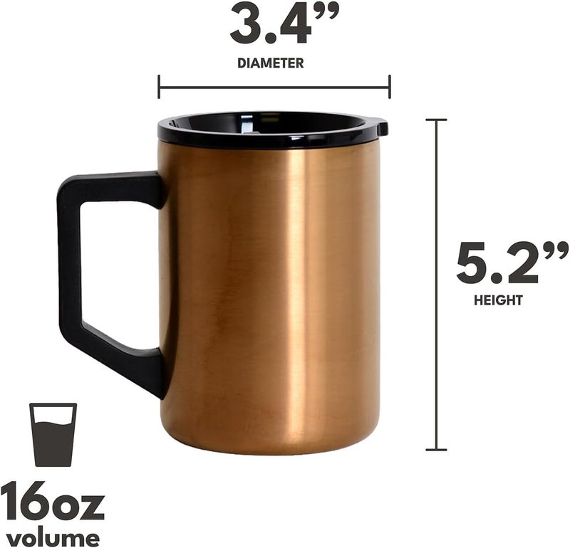 Elemental Insulated Coffee Mug - Triple-Wall Stainless Steel Summit Travel Cup for Hot and Cold Drinks - Thermal Coffee Mug with Lid and Handle for Camping, Office & Travel 16oz - Copper - Image 2