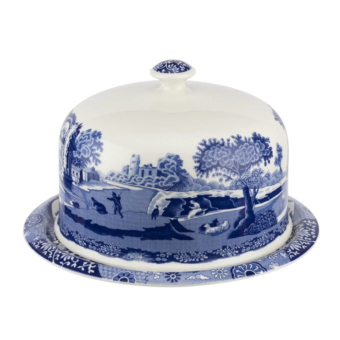 Spode Blue Italian 2 Piece Serving Platter with Dome Cover, Multifunctional Tray for Cake, Pastries, and Cheese, Made of Porcelain, Measures 11.5-Inches, Dishwasher Safe - Image 1