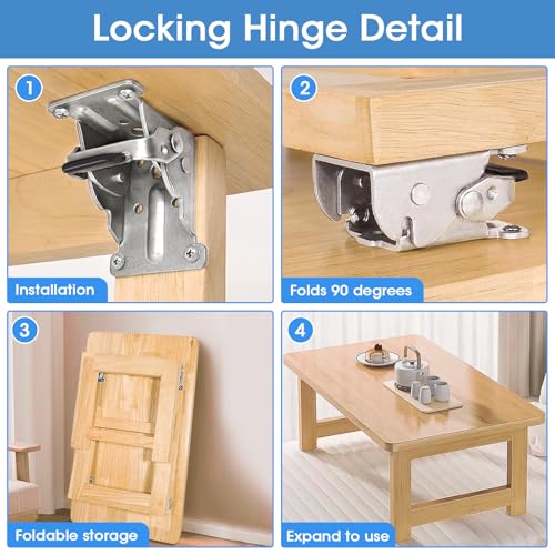 TopDirect 4 Pack Locking Hinge for Folding Leg Brackets,Heavy Duty Folding Brackets 90 Degree Self Locking Folding Hinge for Table Legs Furniture（Silver） - Image 4