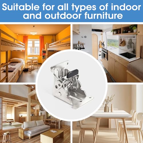 TopDirect 4 Pack Locking Hinge for Folding Leg Brackets,Heavy Duty Folding Brackets 90 Degree Self Locking Folding Hinge for Table Legs Furniture（Silver） - Image 5