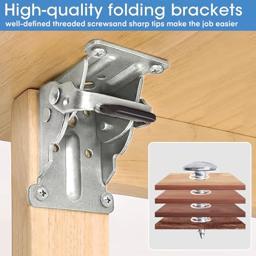 TopDirect 4 Pack Locking Hinge for Folding Leg Brackets,Heavy Duty Folding Brackets 90 Degree Self Locking Folding Hinge for Table Legs Furniture（Silver） - Image 2