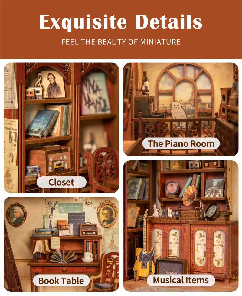 CUTEBEE Book Nook Kit - DIY Miniature House Kit for Adults and Teens, Dollhouse Booknook Tiny House Model Build Bookshelf Decor, Gifts for Family, Friends - Image 5