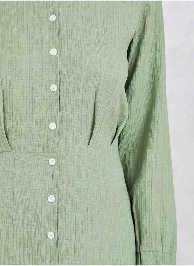 Styli Textured Button Front Shirt Midi Dress
