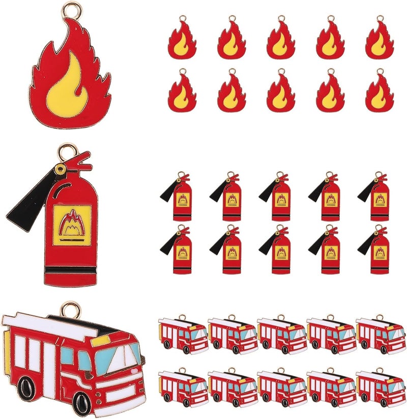 FUOYLOO 30pcs Firefighter Themed Keychains - Pendant, Firetruck Charm for Birthday Party Favor Supplies - Fireman Gift for Appreciation - Image 1