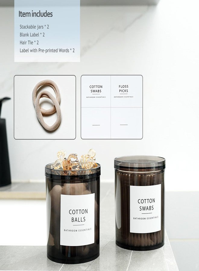 SheeChung Qtip Holder Dispenser Stackable Apothecary Jars with Storage Lids for Cotton Swabs, Balls, Pads, Floss Picks-2 Pack Acrylic Canister Black Bathroom Accessories Decor, Vanity Organizer (12oz) - Image 4