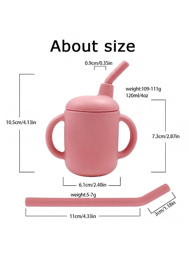 pack of 2 Silicone Baby Sippy Cup with Straw & Handles | BPA-Free Training Cup for Toddlers | Spill Proof, Soft & Safe Drinking Cup (120ml) - Image 4