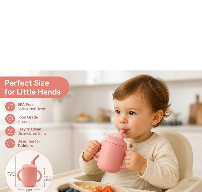 pack of 2 Silicone Baby Sippy Cup with Straw & Handles | BPA-Free Training Cup for Toddlers | Spill Proof, Soft & Safe Drinking Cup (120ml) - Image 2