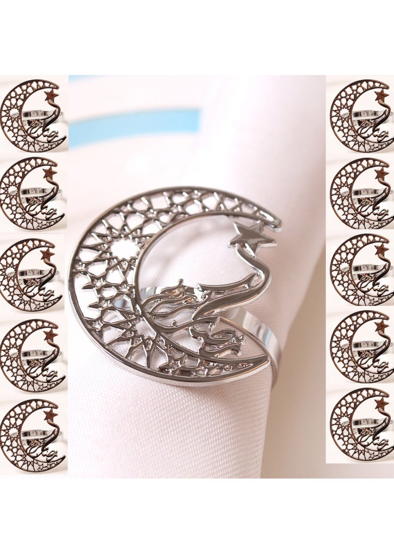 10 pcs Star and moon napkin ring, metal silvery napkin ring Ramadan decoration home and party napkin Buckles.  - Image 1