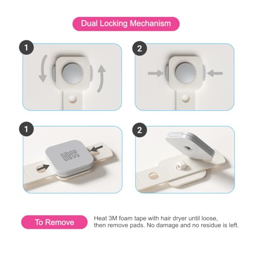 LILBEE Child Safety Locks – Dual Locking System for Cabinets, Drawers, Fridge, Toilet Seats, Furniture (Pack of 4, White) - Image 3