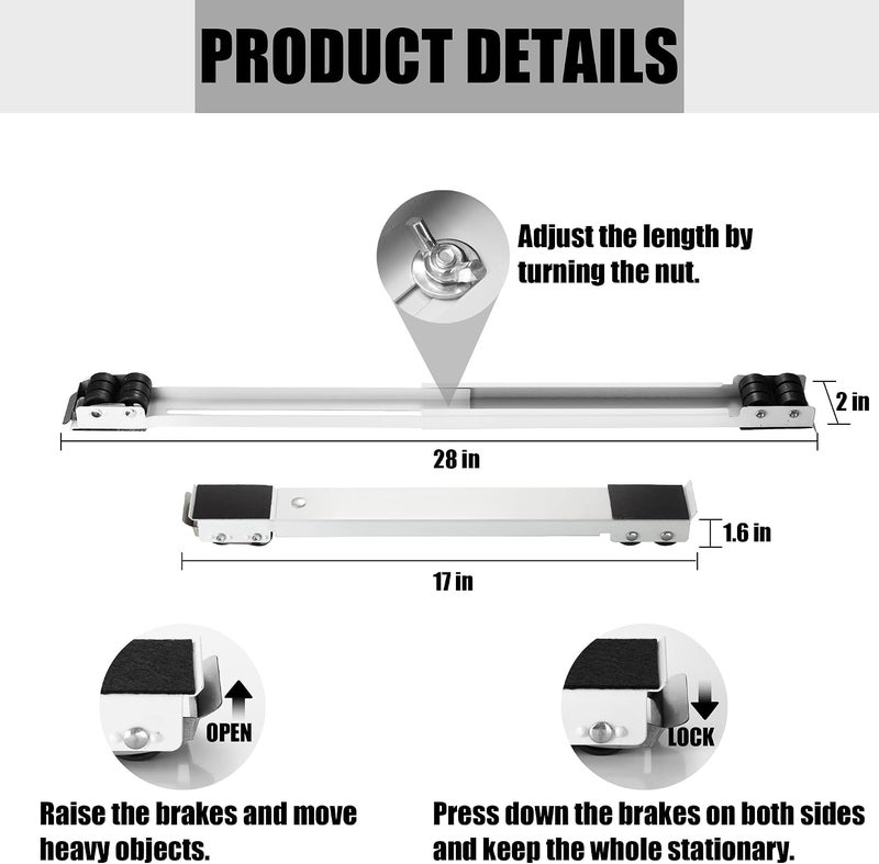 Zautool Heavy Duty Furniture Appliances Rollers, Extensible Washing Machine Base Mobile Wheels for Refrigerators, Dryers, Dishwashers and Other Heavy Objects, Max Load 1100 lb, Non-Slip, White - Image 3