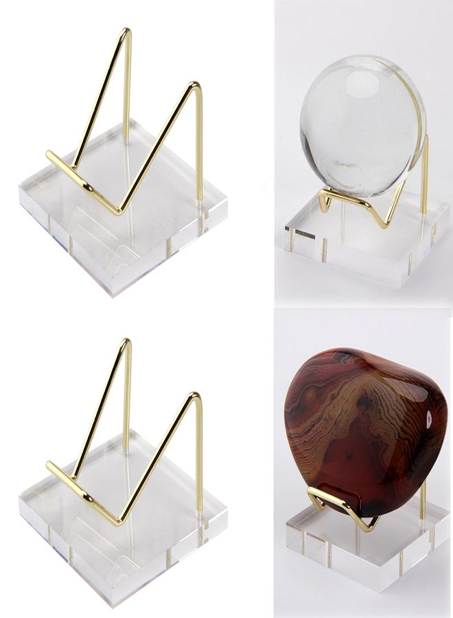 Acrylic Display Stand, 5x5x4cm Gold Arms Display Clear Polished Jewelry Display Stand Ring Showcase Display Holder Base, Small Mineral Crystal Display Stand for Gemstone Decor Collectible (2Pcs)  - Image 1
