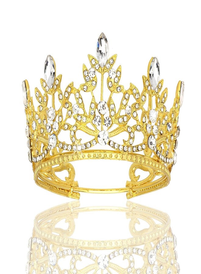 CAVETEE Mini Crown Cake Topper, Small Princess Tiara Crystal Crown Flower Bouquets Accessories for Cake Topper, Flower Arrangements and Decorations (gold) - Image 1