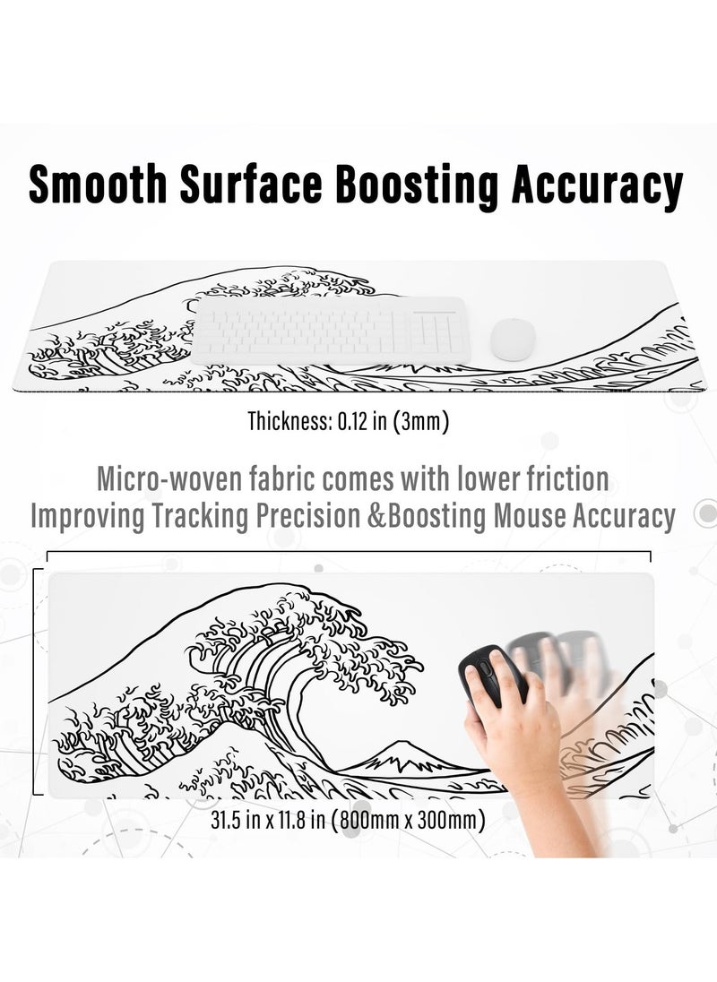 Large Gaming Mouse Pad, Extended XL Mouse Pad, White Wave Mouse Pad with Anti-Slip Base, 31.5 x 11.8 Inch Mouse Pad for Home/Office/Gaming/Working - Image 3