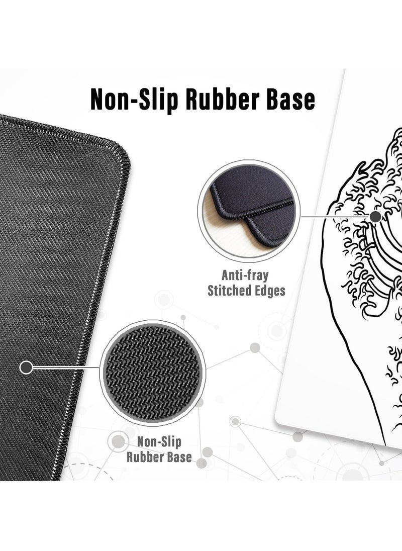 Large Gaming Mouse Pad, Extended XL Mouse Pad, White Wave Mouse Pad with Anti-Slip Base, 31.5 x 11.8 Inch Mouse Pad for Home/Office/Gaming/Working - Image 4