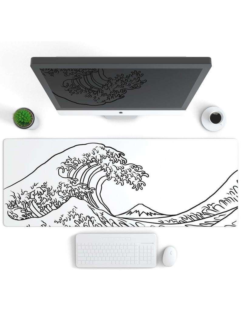 Large Gaming Mouse Pad, Extended XL Mouse Pad, White Wave Mouse Pad with Anti-Slip Base, 31.5 x 11.8 Inch Mouse Pad for Home/Office/Gaming/Working - Image 2
