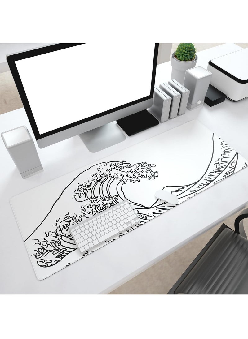 Large Gaming Mouse Pad, Extended XL Mouse Pad, White Wave Mouse Pad with Anti-Slip Base, 31.5 x 11.8 Inch Mouse Pad for Home/Office/Gaming/Working - Image 5