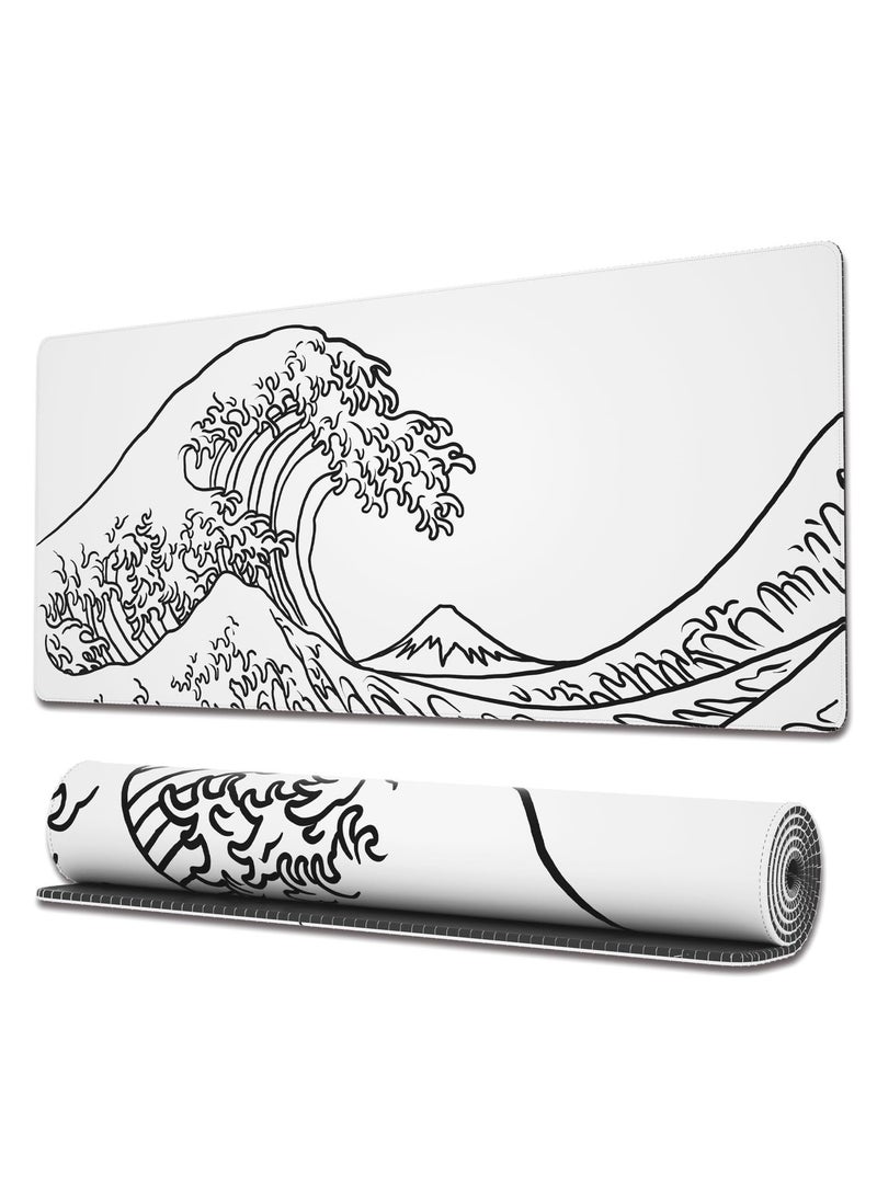 Large Gaming Mouse Pad, Extended XL Mouse Pad, White Wave Mouse Pad with Anti-Slip Base, 31.5 x 11.8 Inch Mouse Pad for Home/Office/Gaming/Working - Image 1