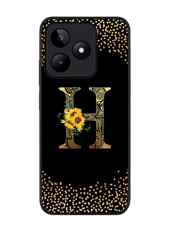 Stylizedd Rugged Black edge case for Realme C53, Slim fit Thin Cover- Custom Monogram Initial Letter Mandala Floral Pattern Alphabet- H (Black) - Image 1