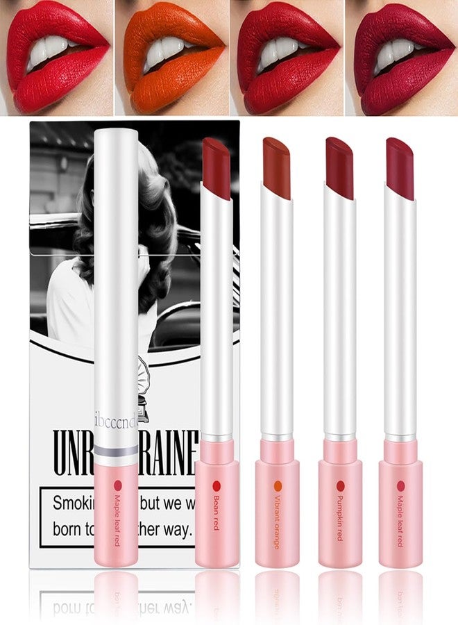 FYEBOO 4 Colors Matte Lipstick Mini Little Tube Lip Stain, Velvet Lipstick Set, Red Moisturizer Smooth Lip Stick, Long Lasting 24 Hours Non-Sticky - Image 1