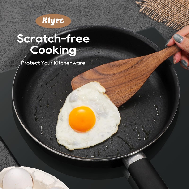 KLYRO 5 PCS Wooden Spatula Set, Natural Teak Wooden Spoons for Cooking, Nonstick Cookware Safe Kitchen Utensils Set, Durable & Elegant Cooking Utensils Gift Set - Image 4
