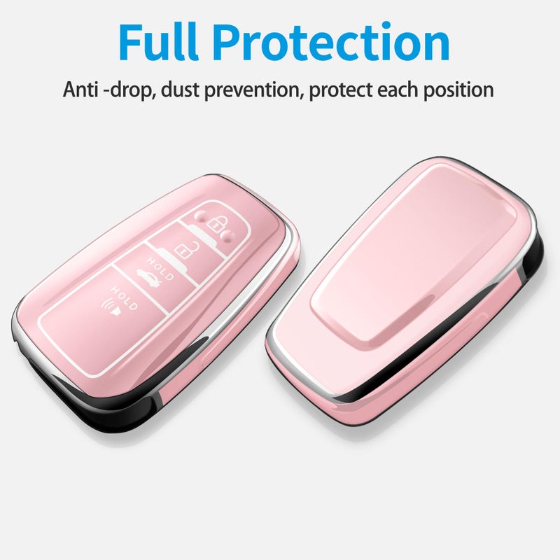 Autophone Compatible With Toyota Key Fob Cover with Keychain Soft TPU Key Shell Case,For 2019-2025 Rav4 2019-2024 Camry 4 Runner 2020-2022 Highlander Corolla Prius C-HR Avalon GT86ï¼ˆChalk Pinkï¼‰ - Image 3