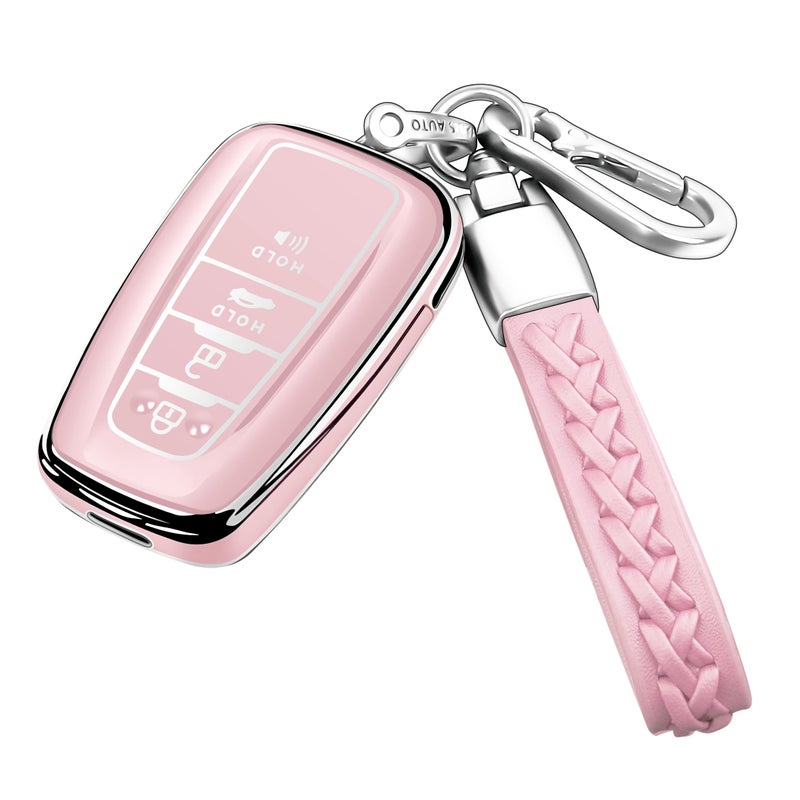 Autophone Compatible With Toyota Key Fob Cover with Keychain Soft TPU Key Shell Case,For 2019-2025 Rav4 2019-2024 Camry 4 Runner 2020-2022 Highlander Corolla Prius C-HR Avalon GT86ï¼ˆChalk Pinkï¼‰ - Image 1