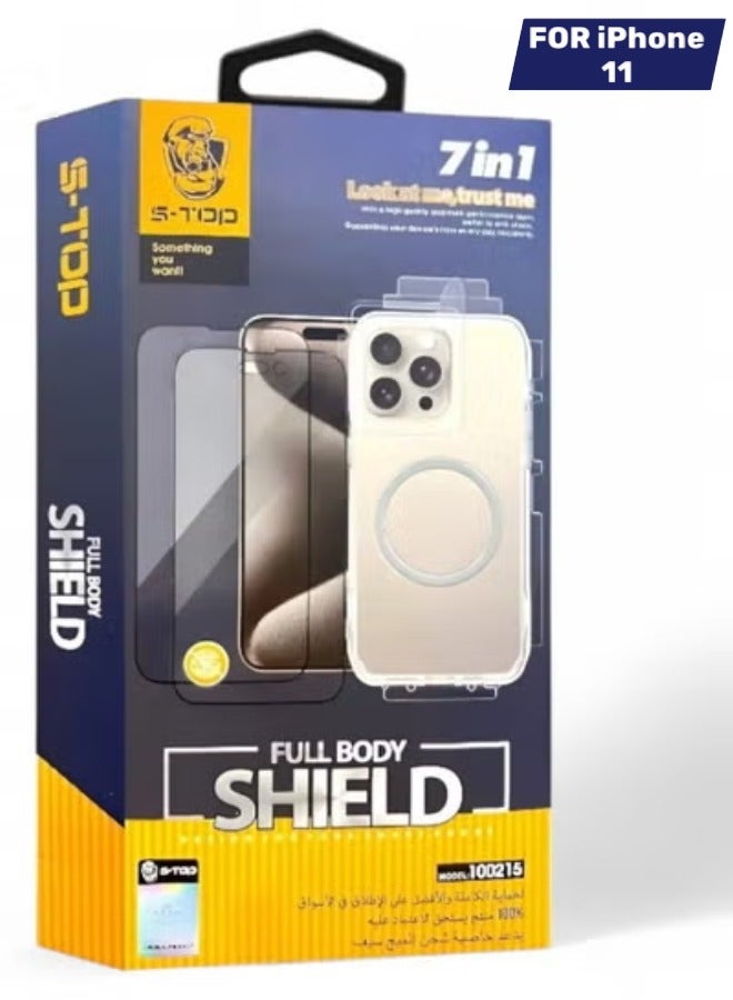 S-TOP New full protection package for iPhone 11, with privacy screen protector (Lafa) and a case that supports wireless charging (MagSafe). Complete protection for your device against scratches and drops (7in1), the original package from S-TOP