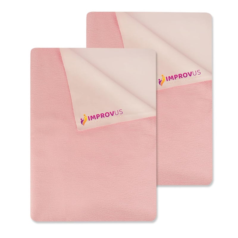 IMPROVUS Instadry AntiPiling Fleece Extra Absorbent Quick Dry Sheet for New Born Babies Cotton Bed Protector Mattress Reusable Waterproof Baby Cot Sheet for Toddler Infant Light Pink Pack of 2