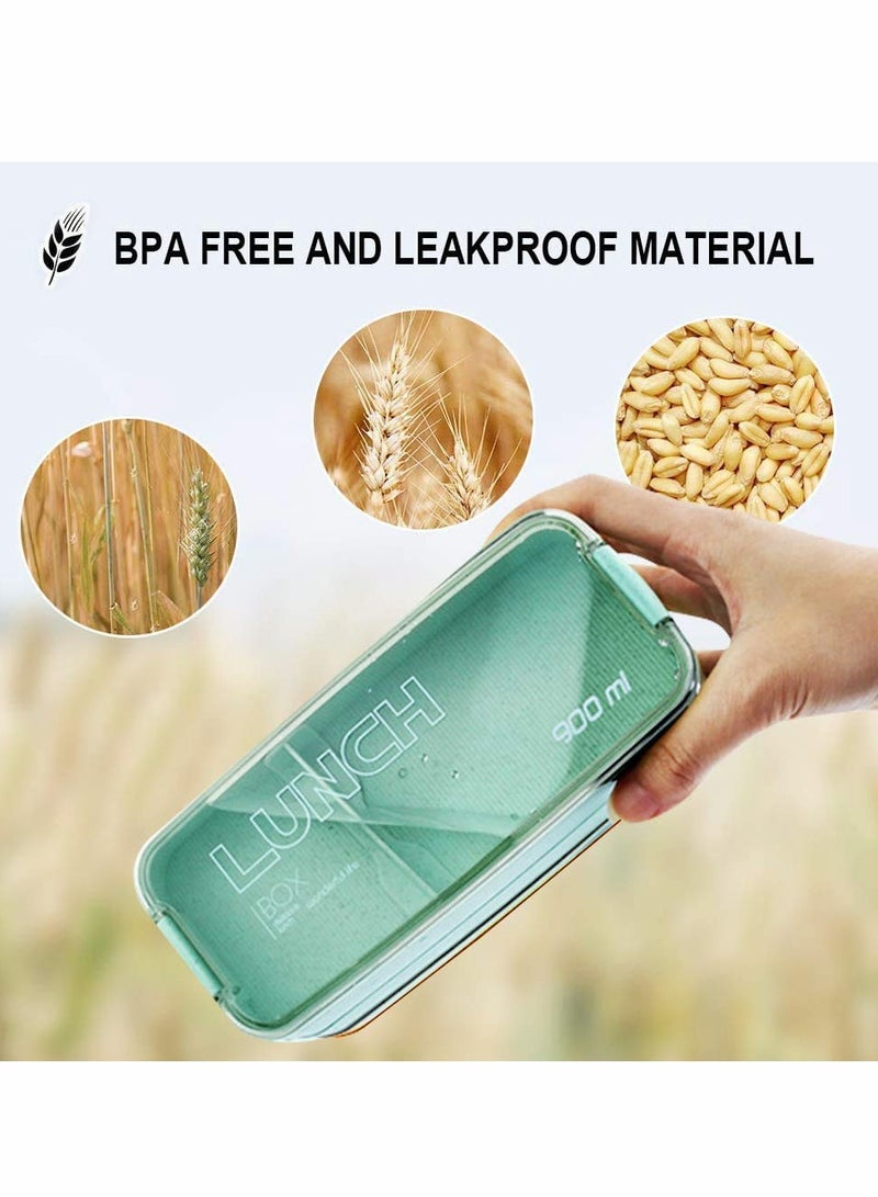 Excefore Lunch Box,  Bento Box 3-In-1 Compartment Wheat Straw Leakproof Eco-Friendly Bento Lunch Box Meal Prep Containers Lunch Solution Offers Durable Microwave Safe for Kids Adults, 900ml Green - Image 5