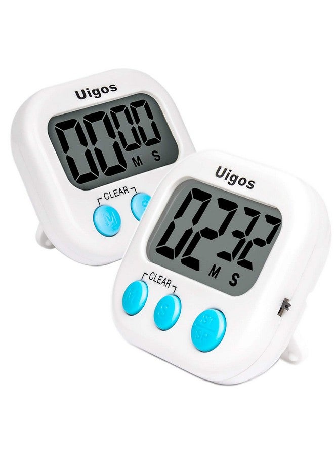 Uigos 2 Pack Digital Kitchen Timer II 2.0, Big Digits, Loud Alarm, Magnetic Backing, Stand, for Cooking Baking Sports Games Office (White) (2 Pack) - Image 1