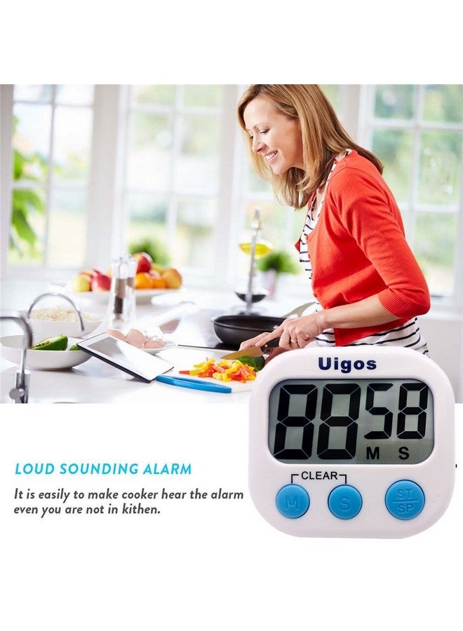 Uigos 2 Pack Digital Kitchen Timer II 2.0, Big Digits, Loud Alarm, Magnetic Backing, Stand, for Cooking Baking Sports Games Office (White) (2 Pack) - Image 4
