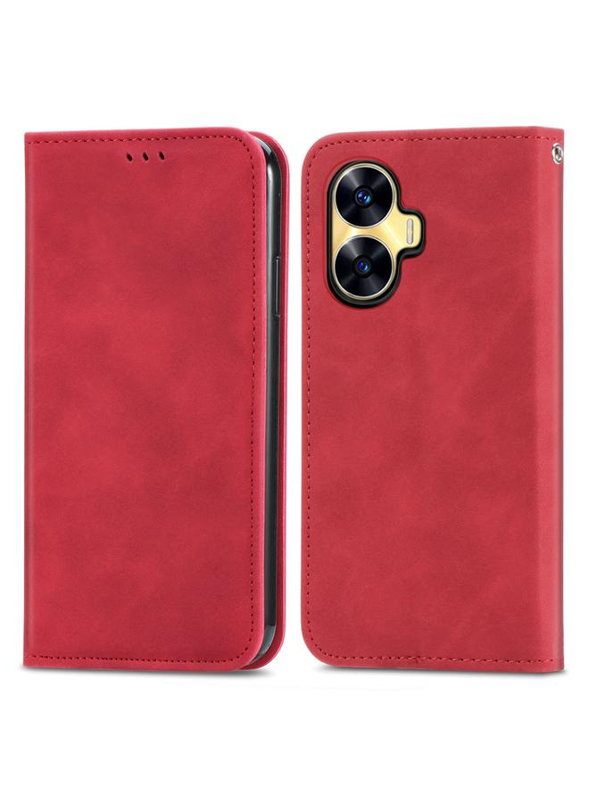 S-TOP Case For Realme C55 Retro Skin Feel Magnetic Leather Phone Case - Image 2