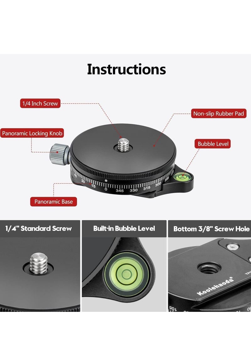 Barakah Camera Panoramic Panning Base with Arca Swiss Style Plate, 3/8" Screw Aluminum Alloy  Black Panorama Tripod Head Bubble Level for Monopod DSLR Cameras, Load Capacity 22 LBS - Image 5
