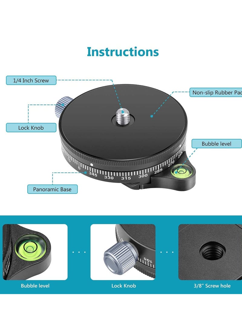 Barakah Camera Panoramic Panning Base with Arca Swiss Style Plate, 3/8" Screw Aluminum Alloy  Black Panorama Tripod Head Bubble Level for Monopod DSLR Cameras, Load Capacity 22 LBS - Image 4