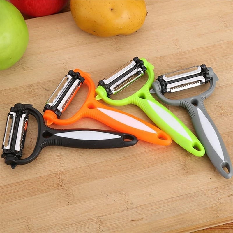 ECVV 3-in-1 Rotatable Stainless Steel Blade Peelers for Kitchen | Potato | Apple Vegetable Peelers for Kitchen | Carrot and Potato Peeler | Non-Slip Comfortable Handle (Random Color) - Image 2