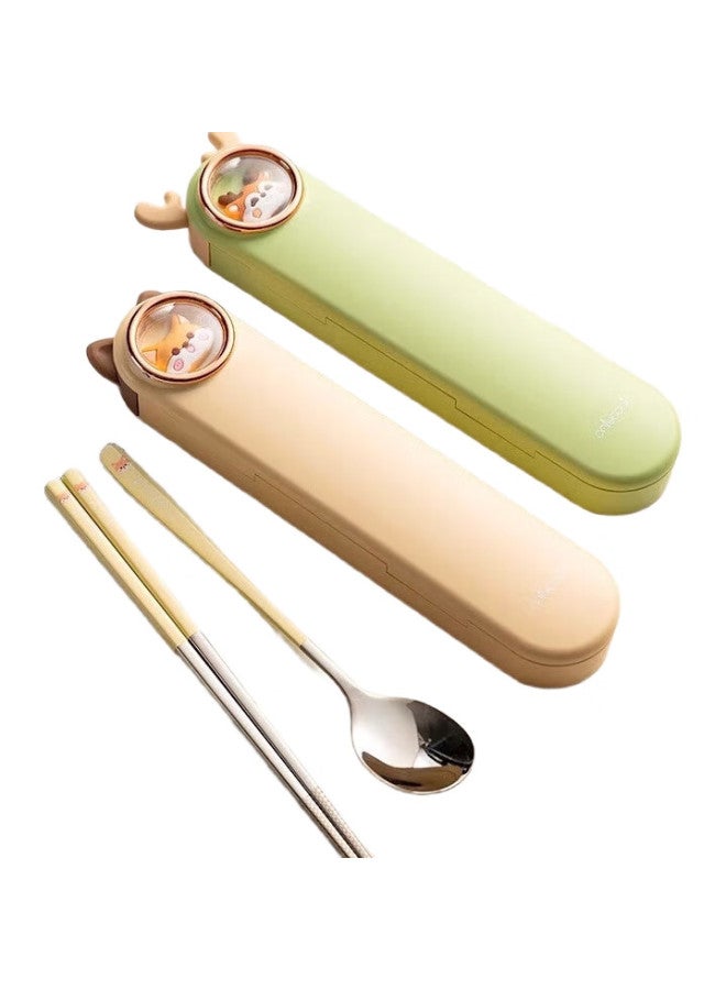 Onlycook 304 Stainless Steel Portable Tableware Set For Students And Children, Chopsticks And Spoon With Storage Box - Puppy Design - Image 1
